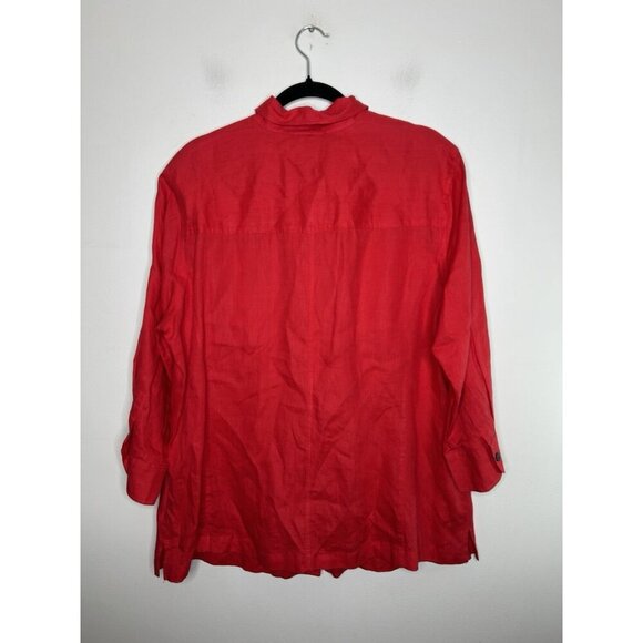 Lauren Ralph Lauren Shirt Women Red Pure 100% Linen Anchor Plus Size 1X - Picture 5 of 9